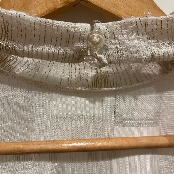 Semi sheer, gold w soft feather-like detailed Zara top. M. Deep plunge back. - Picture 3 of 5